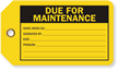 Due For Maintenance Production Control Tag
