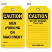 Caution Men Working On Machinery Double-Sided Tag