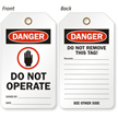 Danger Do Not Operate With Hand Symbol Tag