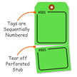 Blank Fluorescent Green Numbered Tag with Tear-Stub
