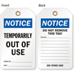 Notice Temporarily Out Of Use Double-Sided Tag