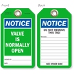 Notice Valve Is Normally Open Tag
