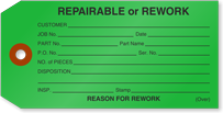 Color coded rework/repairable tag.