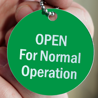 Open For Normal Operation Engraved Valve Tag