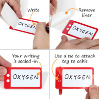 Self-laminating plastic cable tags
